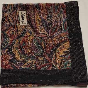 Vintage Yves Saint Laurent YSL Wool Metalic Paisley Scarf Made In Japan 48x51